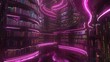 © Jakkarin - Futuristic Cyberpunk Library Vast Holographic Bookscape - 3D Render Illustration with Immersive Digital Interactions