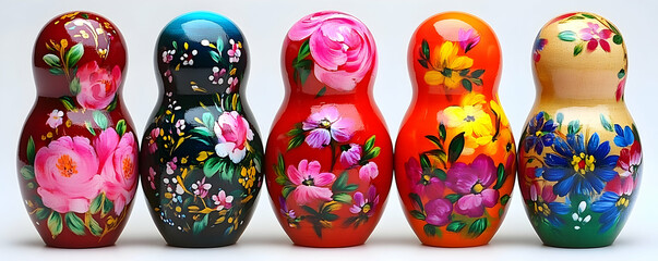 Hand Painted Floral Matryoshka Nesting Dolls  Realistic Image