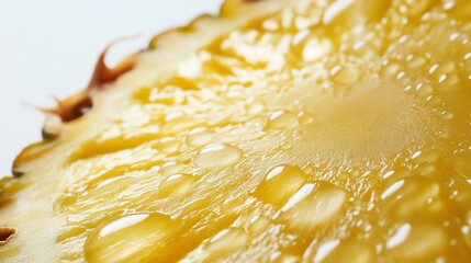 Wall Mural - Close-up of a fresh pineapple slice with water droplets, highlighting its juicy texture.