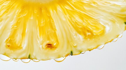 Wall Mural - Close-up of a juicy pineapple slice with droplets of water.