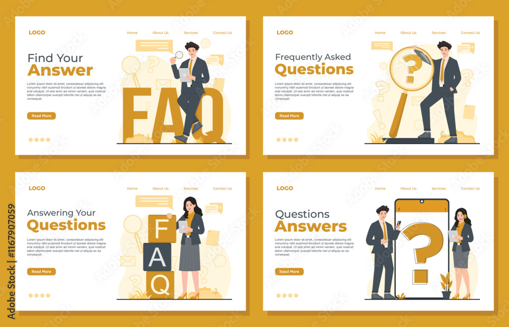 Landing page template for FAQ section, Frequently asked questions ...