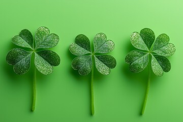 Banner for St. Patrick's day with clover leaves on green background. Copy space. Greeting card