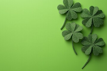 Banner for St. Patrick's day with clover leaves on green background. Copy space. Greeting card