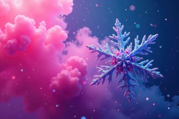 Wall Mural - pink blue neon snowflake, swirling smoky backdrop , shine, digital