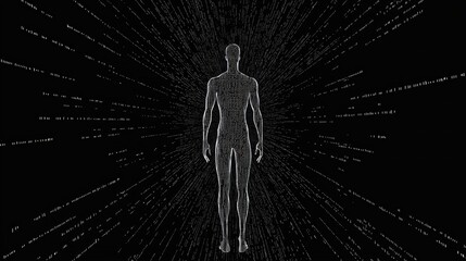 Digital Transformation: Human Silhouette in Ever-Shifting Code Lines - Ultra-Detailed Vector Illustration