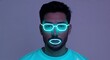 © Earl - Cyan theme man face neon hologram on plain white background