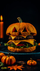 Wall Mural - Cool Pumpkin Burger Idea To Eat For Halloween