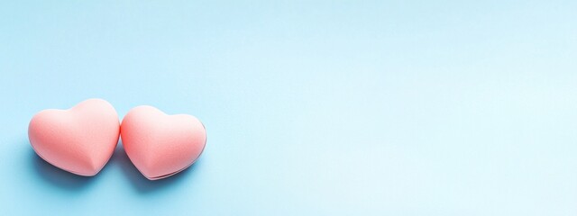 Poster - Two pink hearts on a light blue background.