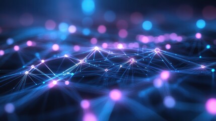 Fototapete - Abstract digital network connection with glowing nodes and lines.