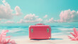 © Thiago - Red suitcase with beach scene on its surface, symbolizing travel and adventure. vibrant colors evoke sense of excitement and wanderlust. Wanderlust. Illustration
