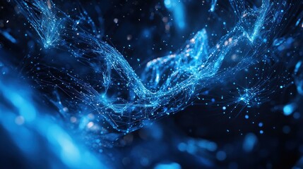 Fototapete - Abstract blue digital particles flowing, creating a dynamic, interconnected network.