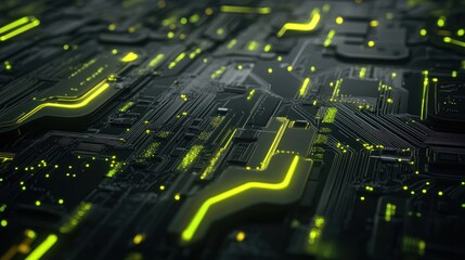 Aufkleber - Abstract close-up of a circuit board with glowing green lines.