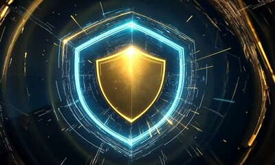 Wall Mural - cybersecurity shield: digital fortress, data protection, secure network, online safety, golden shiel
