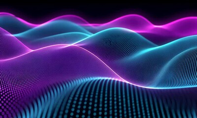 Wall Mural - abstract neon wave background: digital art with pink and blue hues