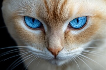 Poster - Close-up of a cream-colored cat with striking blue eyes, intense gaze.