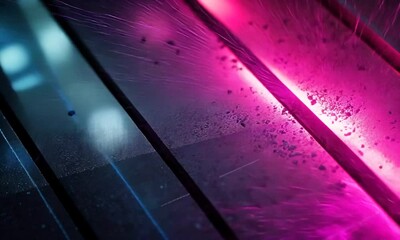 Wall Mural - Neon Hues on Wet Metal: A Close-Up Abstract