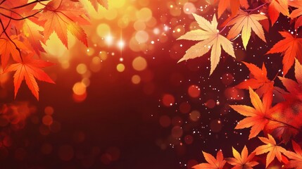 Poster - Autumn leaves with bokeh lights background.