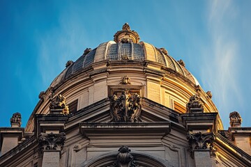 Poster - Low angle view of ornate dome against clear blue sky.