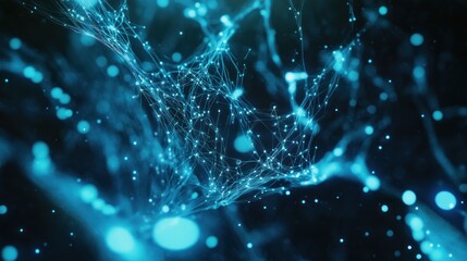 Fototapete - Abstract blue glowing network plexus.