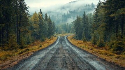 Sticker - Misty mountain road splits into two paths.