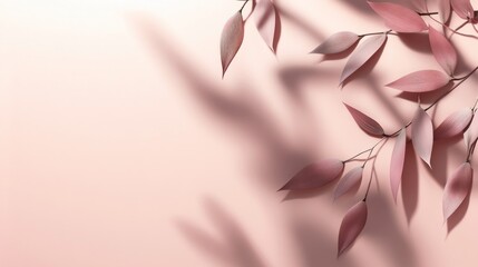 Poster - Pink leaves and shadows on a pale pink background.
