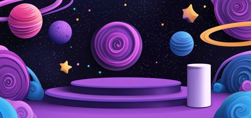 Aufkleber - Purple platform with planets and stars in space.