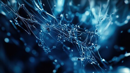 Fototapete - Abstract blue network, interconnected nodes, glowing lines, digital data, technology concept.