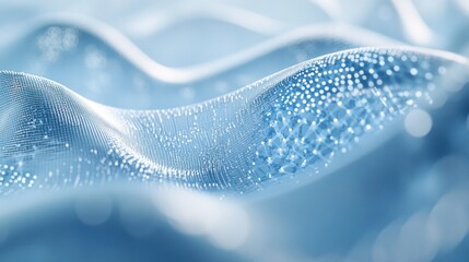 Poster - Abstract blue wavy surface with light bokeh.