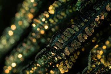 Poster - Close-up of dark green plant with golden highlights, intricate details visible.