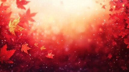 Poster - Vibrant red and orange autumn leaves falling against a bright, blurry background.