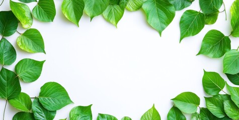 Aufkleber - Lush green leaves frame a clean white background, perfect for text or design.