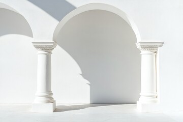Poster - Sunlit white arches and columns architectural detail.