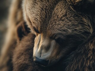 Poster - Close-up of a brown bear's face, showing its fur, eyes, and nose.