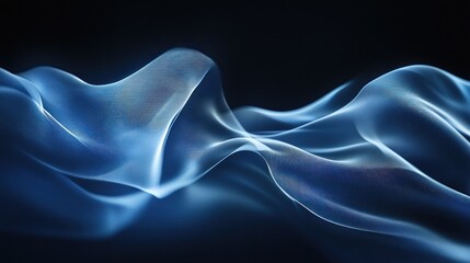 Poster - Abstract blue glowing waves flowing smoothly on dark background.
