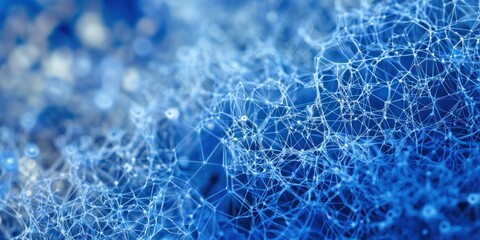 Fototapete - Abstract blue network mesh background.