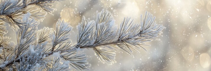 Poster - Snow-covered pine branch with bokeh background. (1)