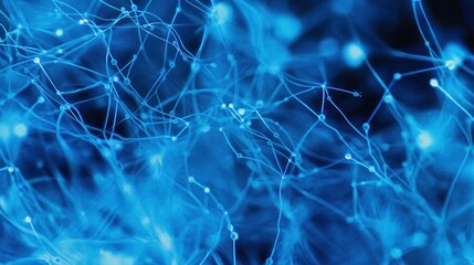 Aufkleber - Abstract blue network background with glowing nodes and lines.