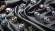 © lapeepon - Iridescent diamonds scattered on a luxurious black silk fabric, with subtle sheen and intricate patterns, high-end style, geometric patterns