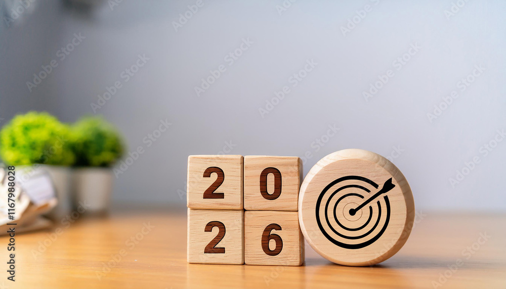 2026 year with the target which prints screens on wooden cube blocks ...