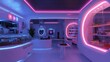 © DIAHIMAGESNEW - Futuristic neon-lit retail store interior with food displays.