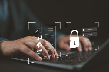 Fototapete - Cyber security internet and networking concept. information security and encryption, secure access to user's personal information, secure Internet access, cybersecurity.