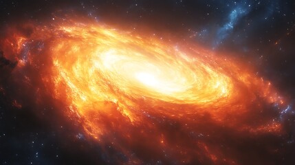 Wall Mural - Fiery spiral galaxy in deep space.