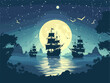 © J.V.G. Ransika - Moonlit Maritime Silhouettes: Embark on a Voyage Across Timeless Seas