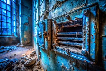 Wall Mural - Abandoned Industrial Building:  Intriguing Blue RAM Slot Detail - Urban Exploration Photography