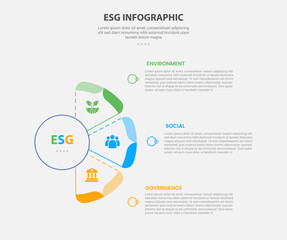 Wall Mural - esg infographic outline style with 3 point template with half circle shape like fan shape for slide 