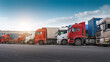 © zhouyilu - A Row of Colorful Trucks Ready for Cargo Transport