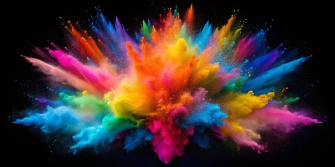 Wall Mural - Abstract Colorful Powder Explosion on Black Background - Low Light Photography Stock Photo