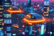 © arri - Futuristic Flying Cars Soar Over Neon Cityscape