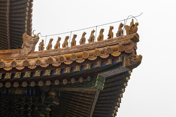 Wall Mural - Imperial roof decoration in Forbidden City. Old building design.