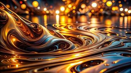 Wall Mural - Abstract Metallic Gold and Brown Oil and Water Night Photography